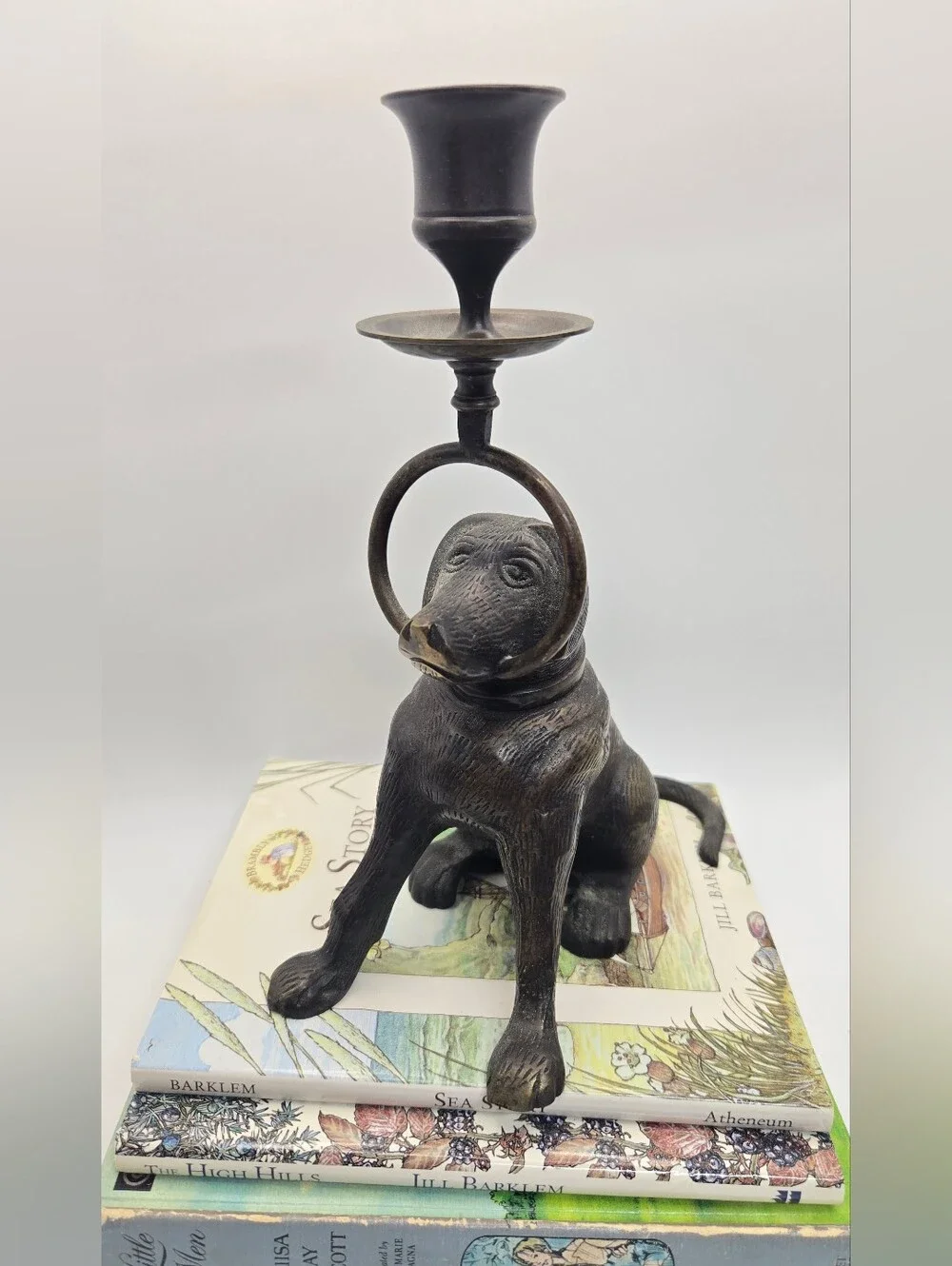 Vintage Bronze Labrador Dog Candlestick Holder Art Piece Decor